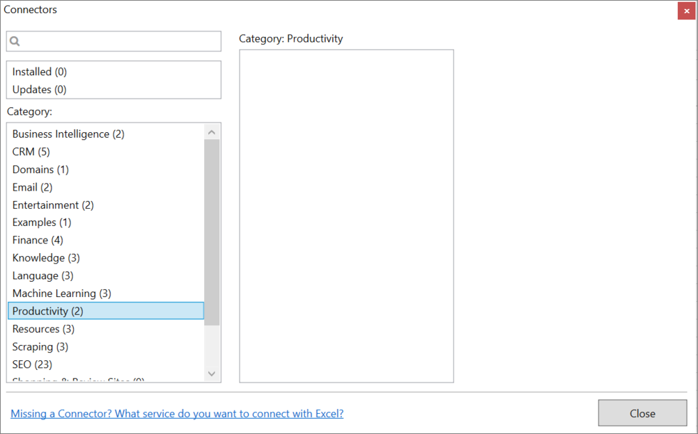 Connector category in Manager window