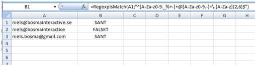 Example output from RegexpIsMatch formula