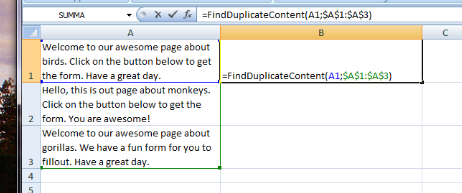 Using the FindDuplicateContent formula