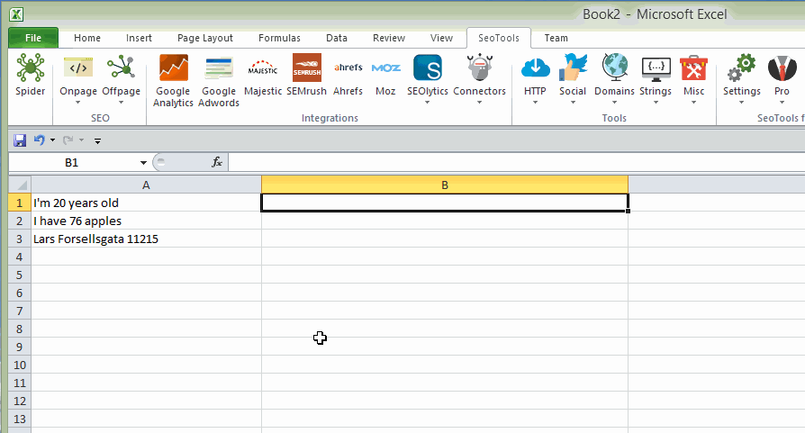 Results from function inside Excel