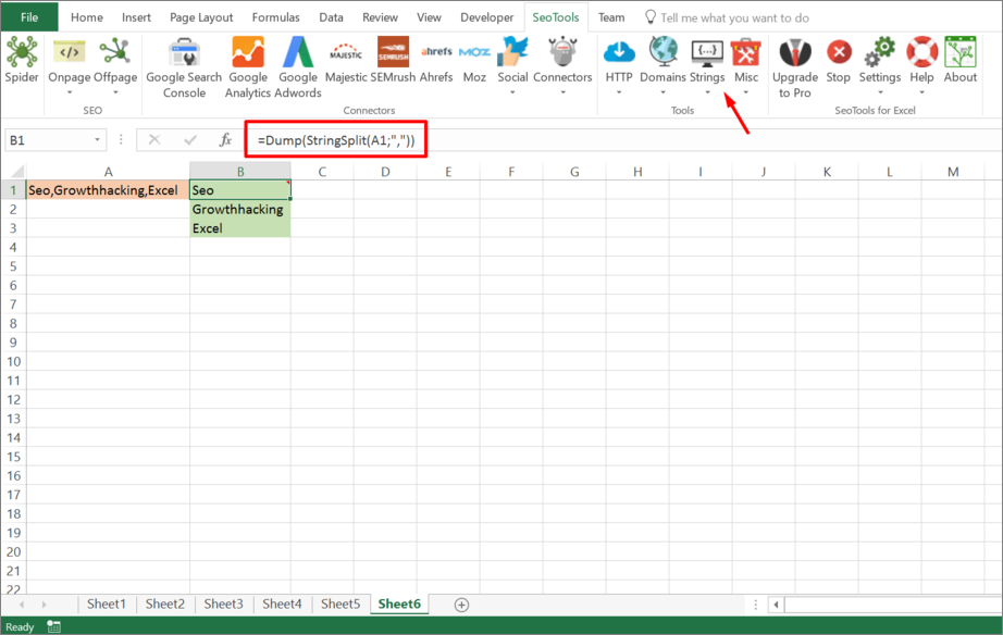 Results from function inside Excel