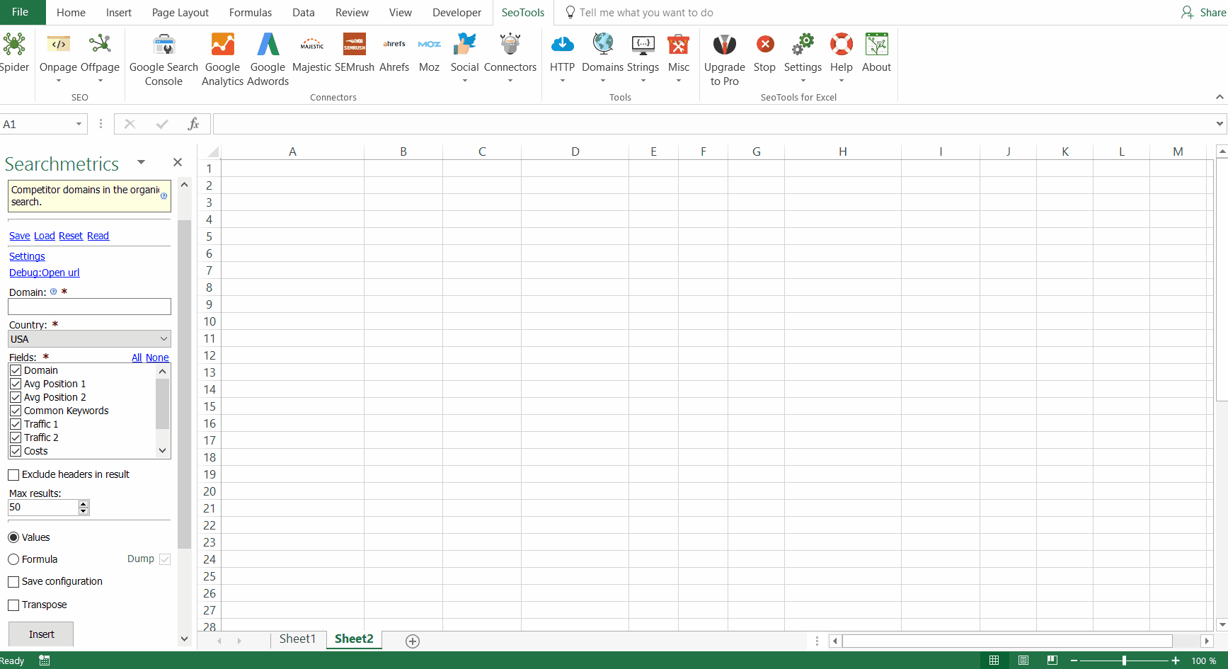 Data results output in Excel