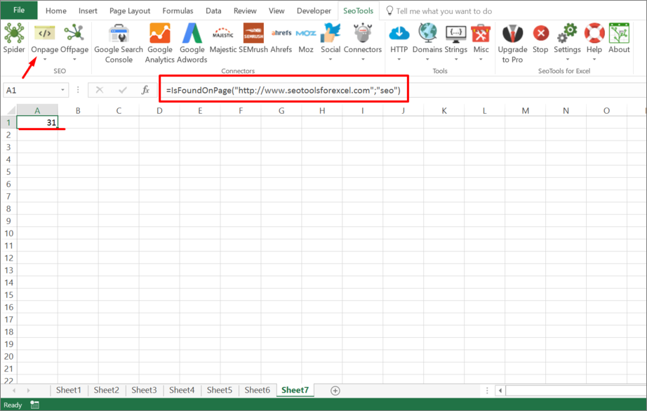 Results from function inside Excel