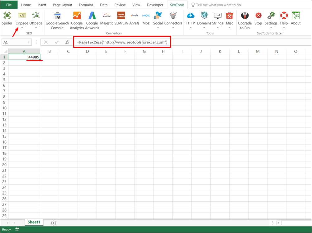 Results from function inside Excel