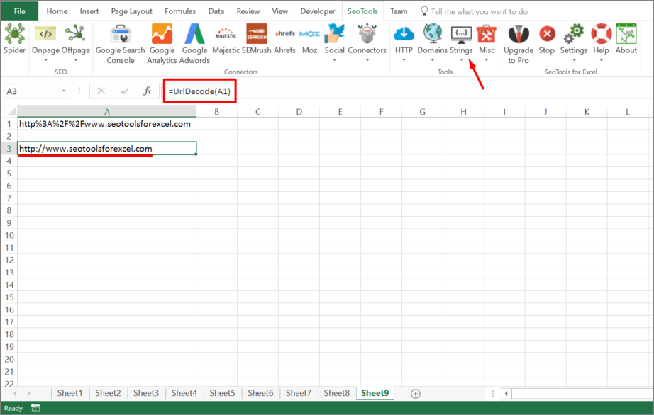 Results from function inside Excel