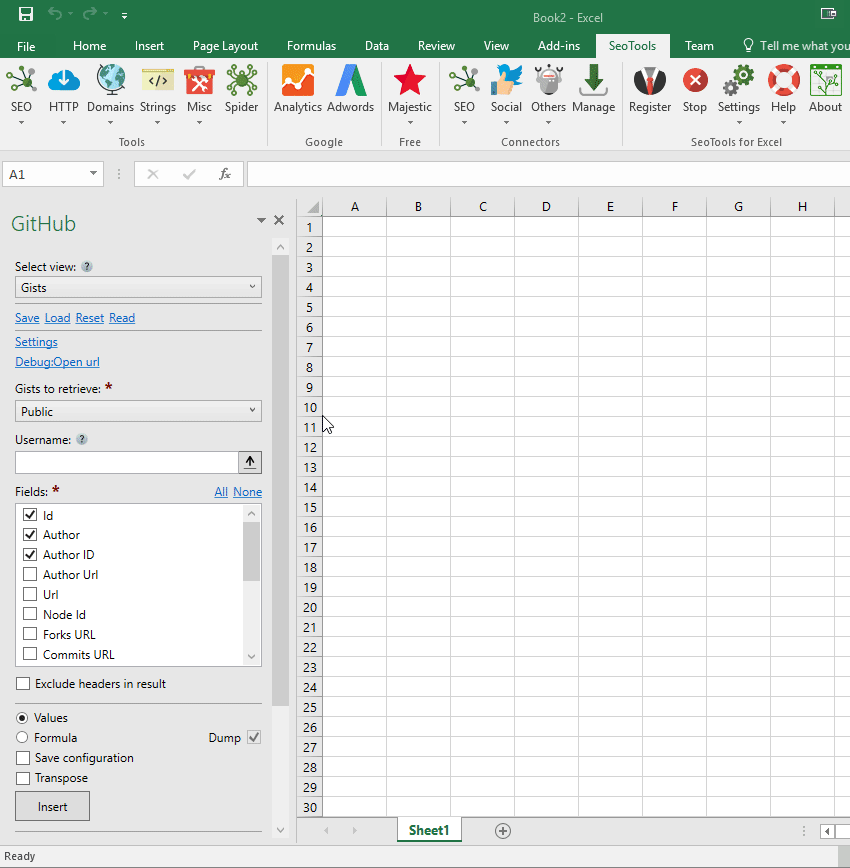 Data results output in Excel