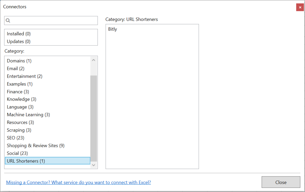 Connector category in Manager window