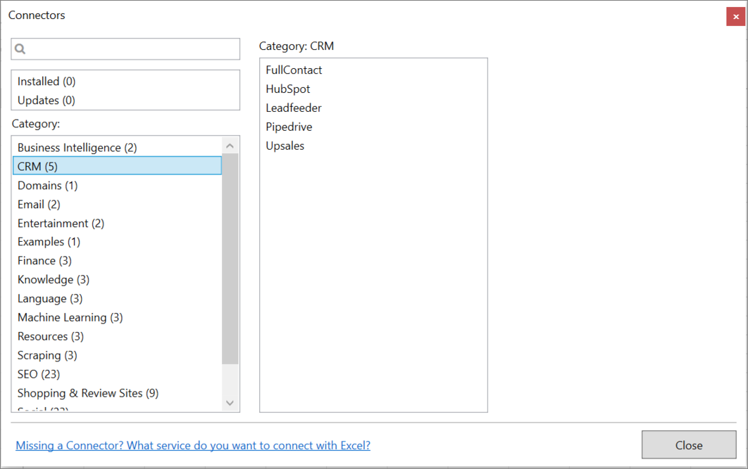 Connector category in Manager window