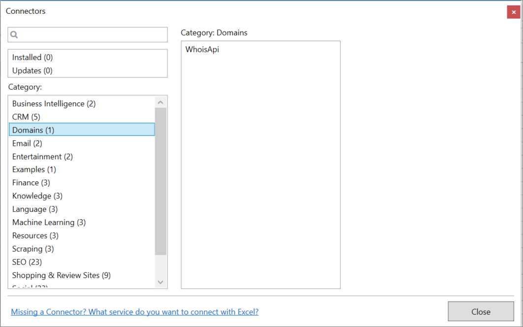 Connector category in Manager window