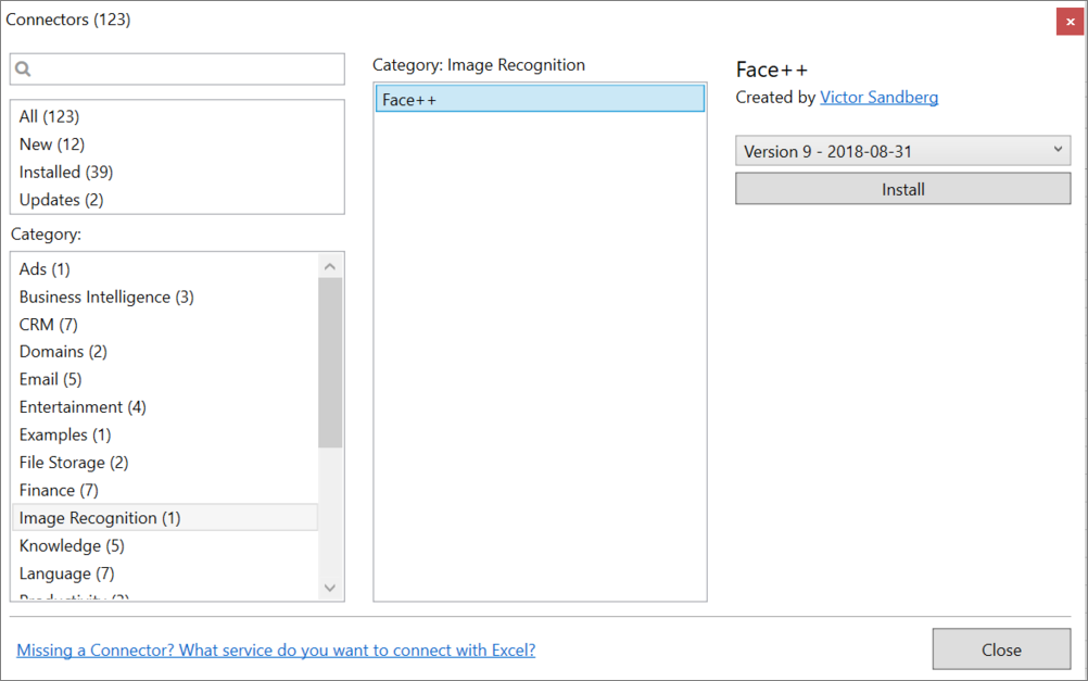 Connector category in Manager window
