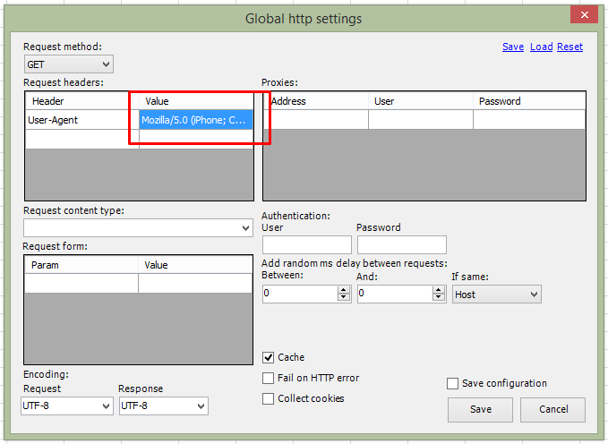 Global HTTP Settings options