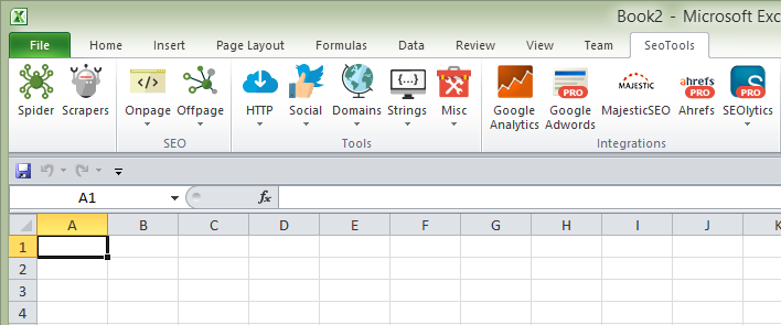 How SeoTools appears in Excel