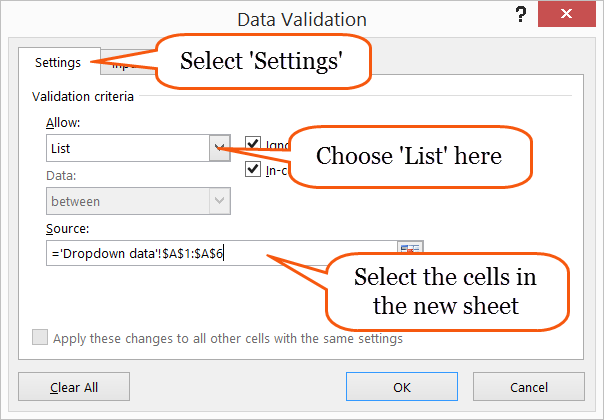 Data validation in Excel