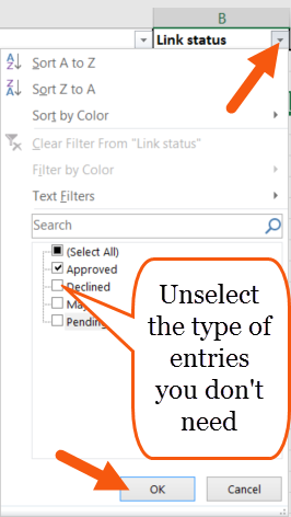 Selecting which data to filter in Excel