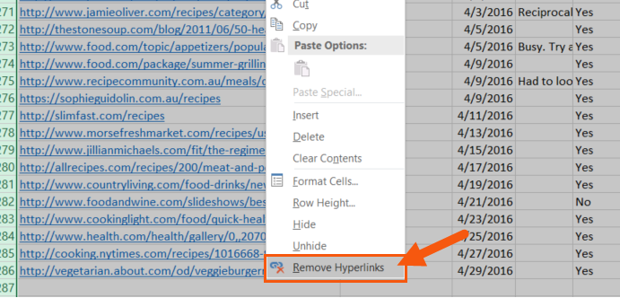 Removing hyperlinks in Excel