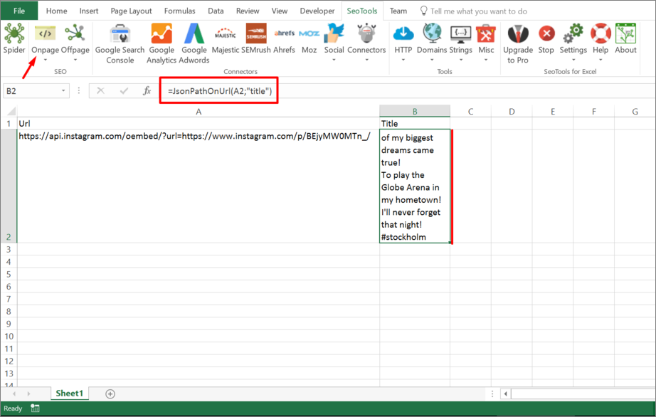 Results from the JsonPathOnUrl function inside Excel