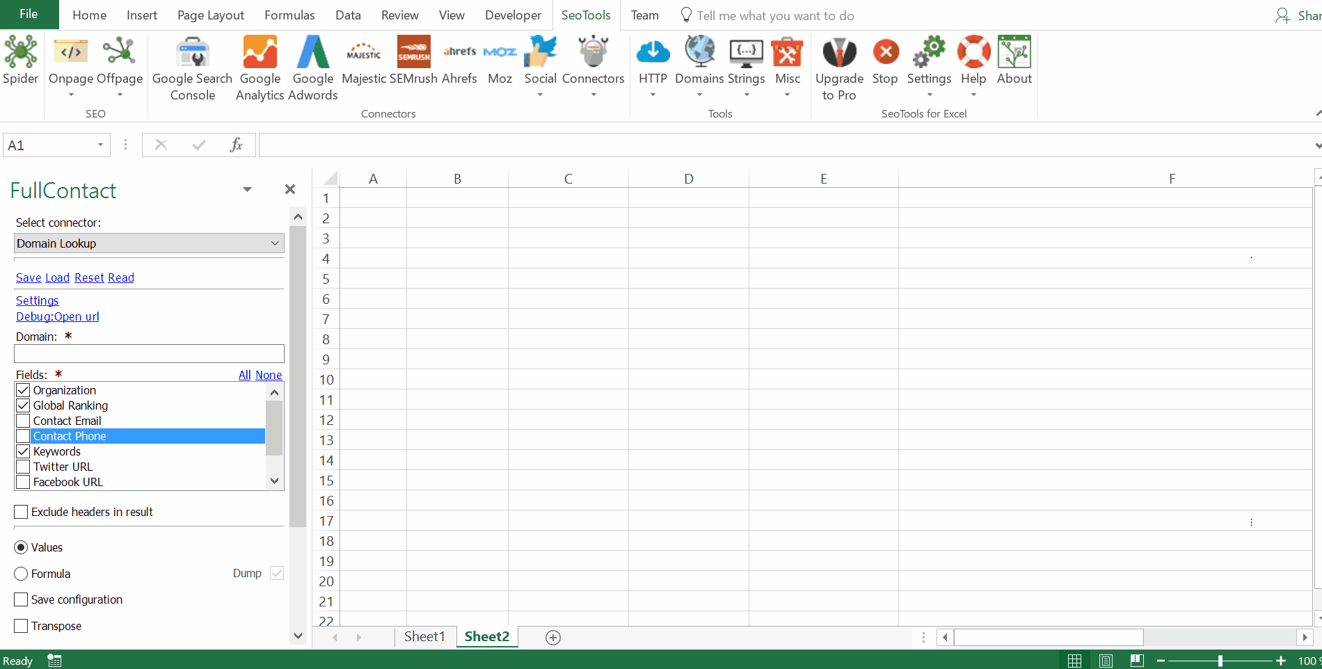 Data results output in Excel