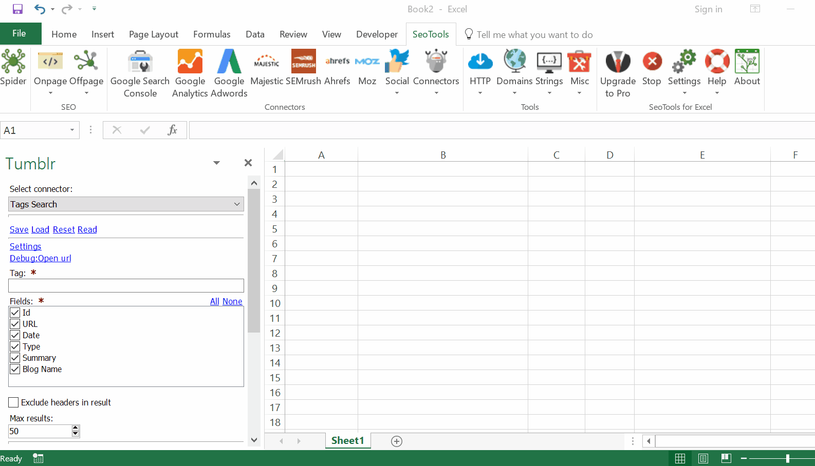 Data results output in Excel