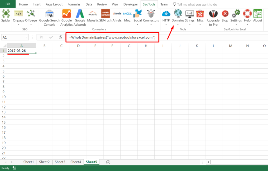 Extract Whois Expiration Date Of Web Pages In Excel