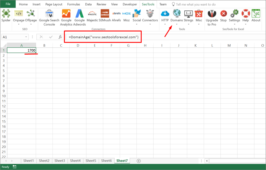 Results from function inside Excel