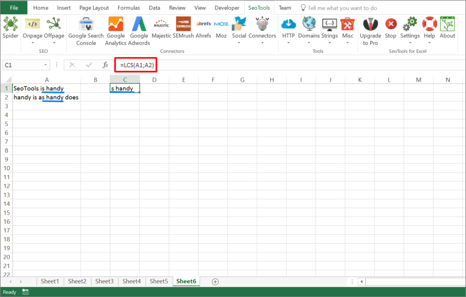 Results from function inside Excel