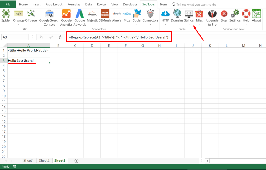 Results from function inside Excel