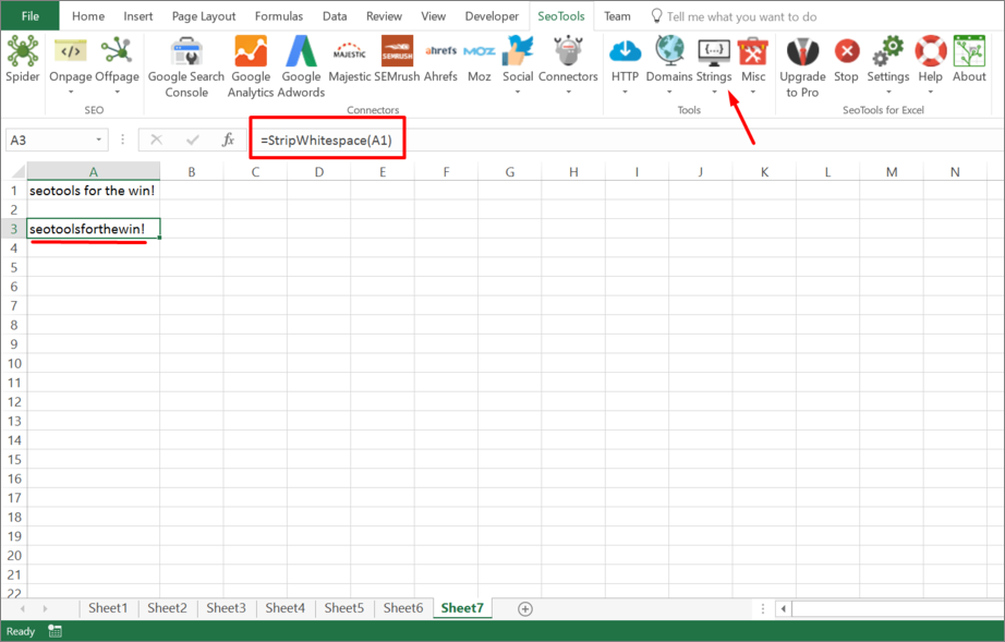 Results from function inside Excel