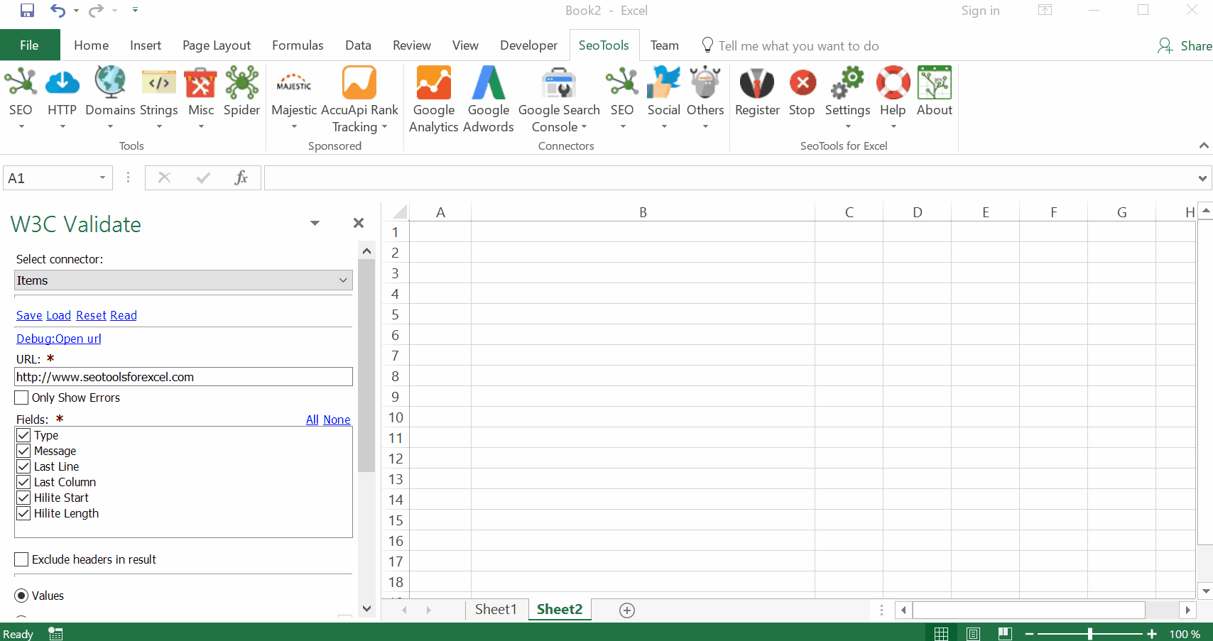 Data results output in Excel