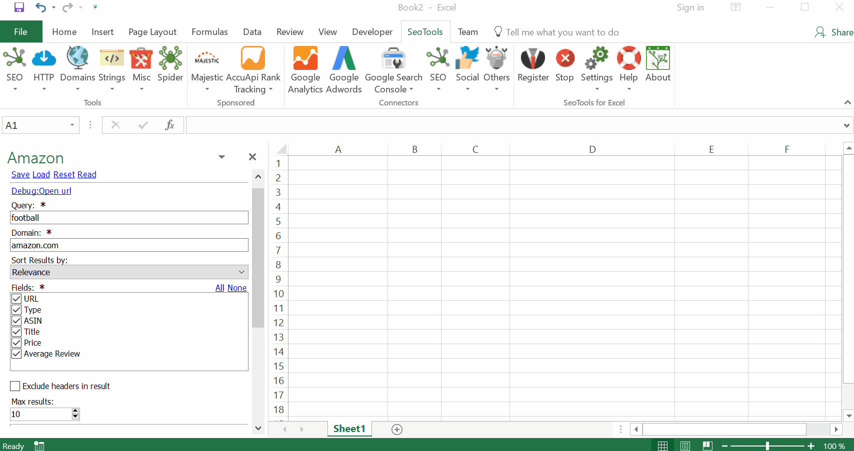 Data results output in Excel