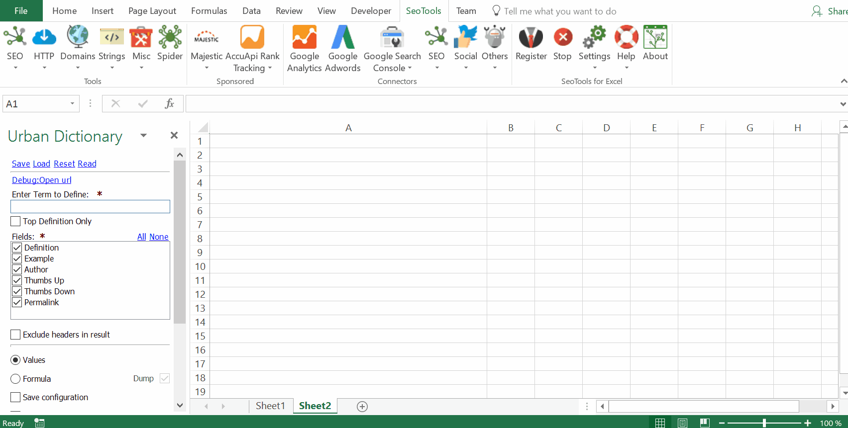 Data results output in Excel