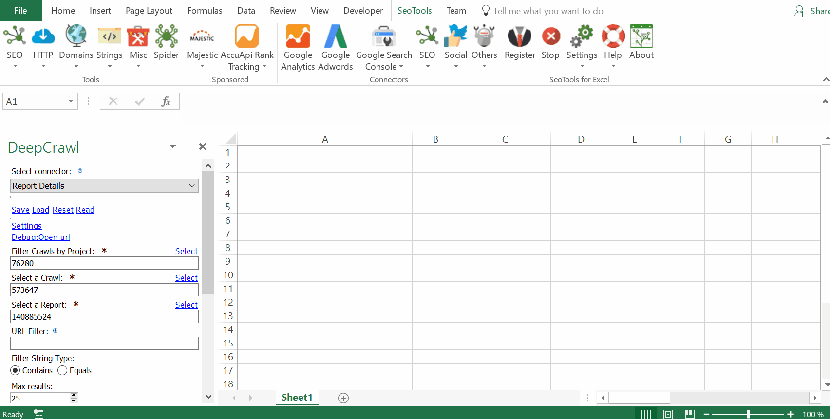 Data results output in Excel