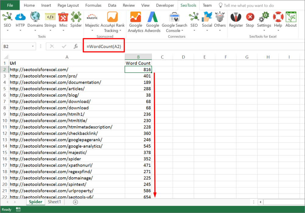 word counter excel