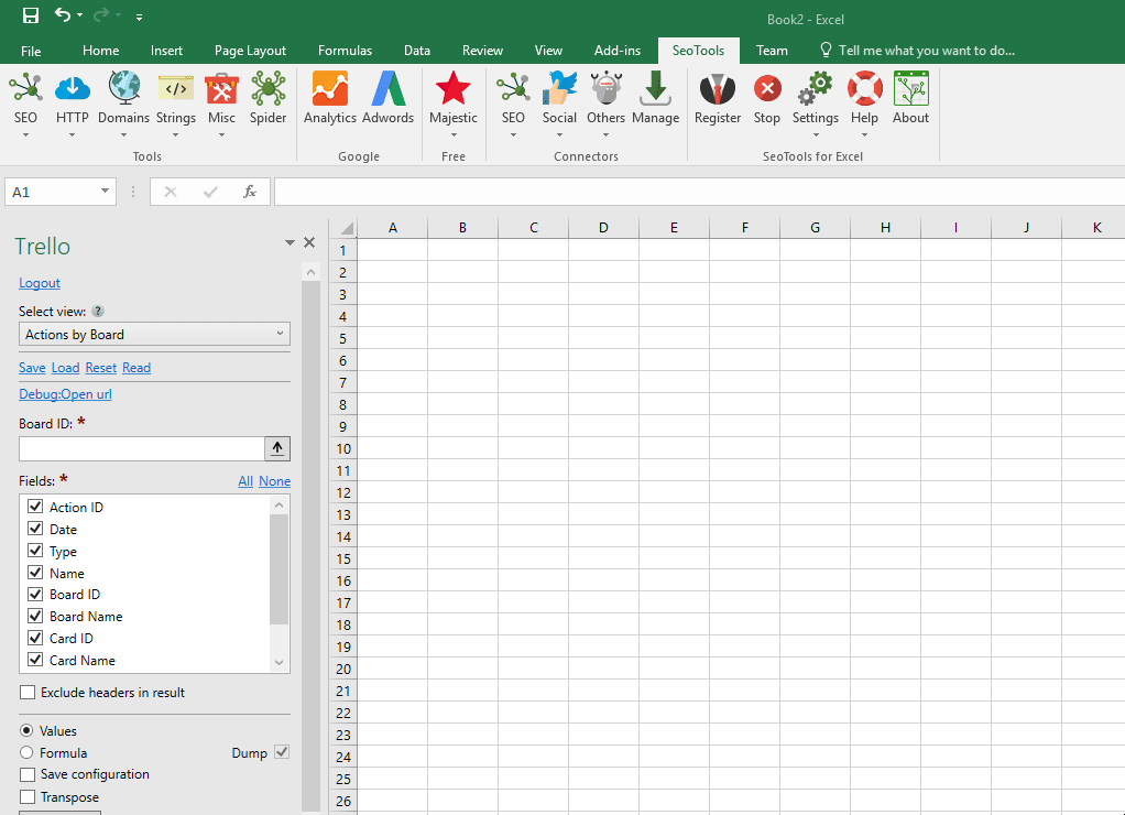 Data results output in Excel