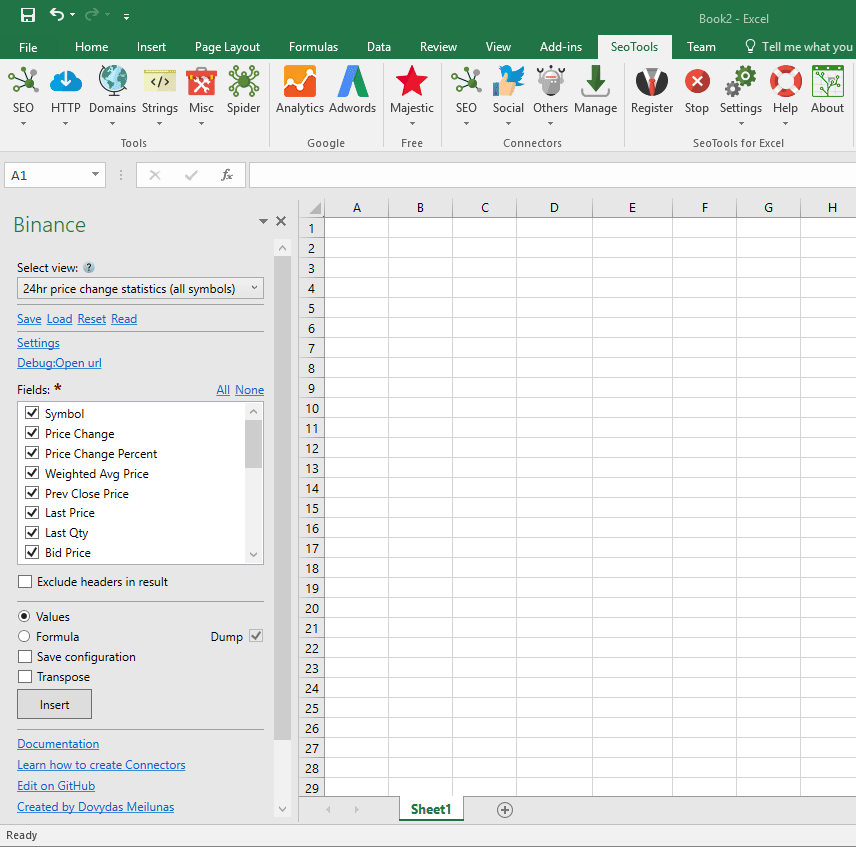 Data results output in Excel