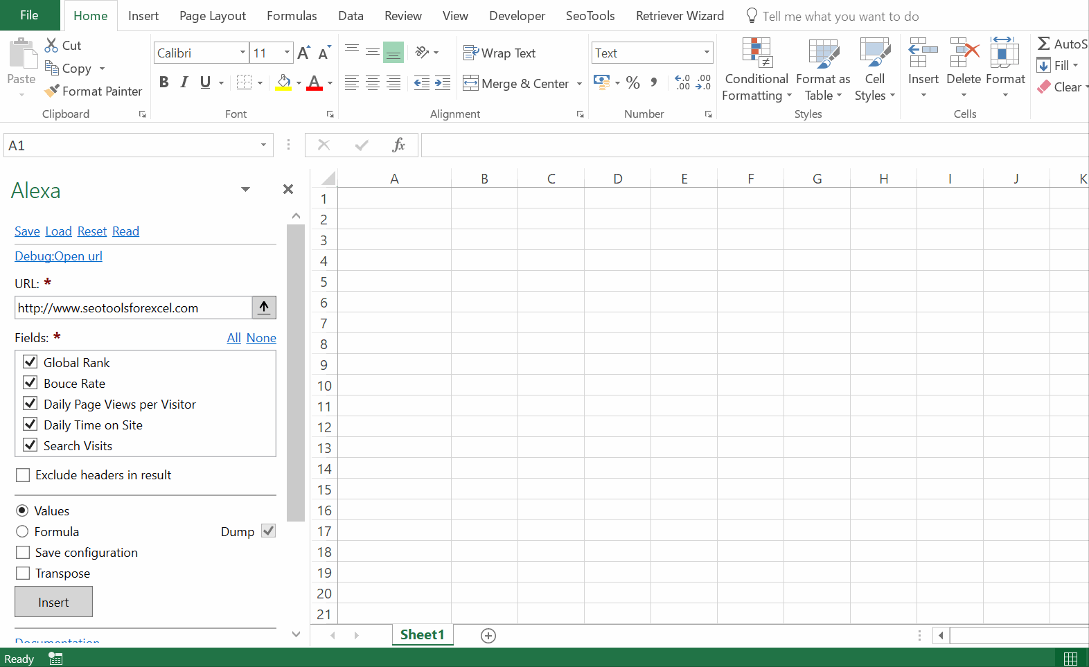 Data results output in Excel