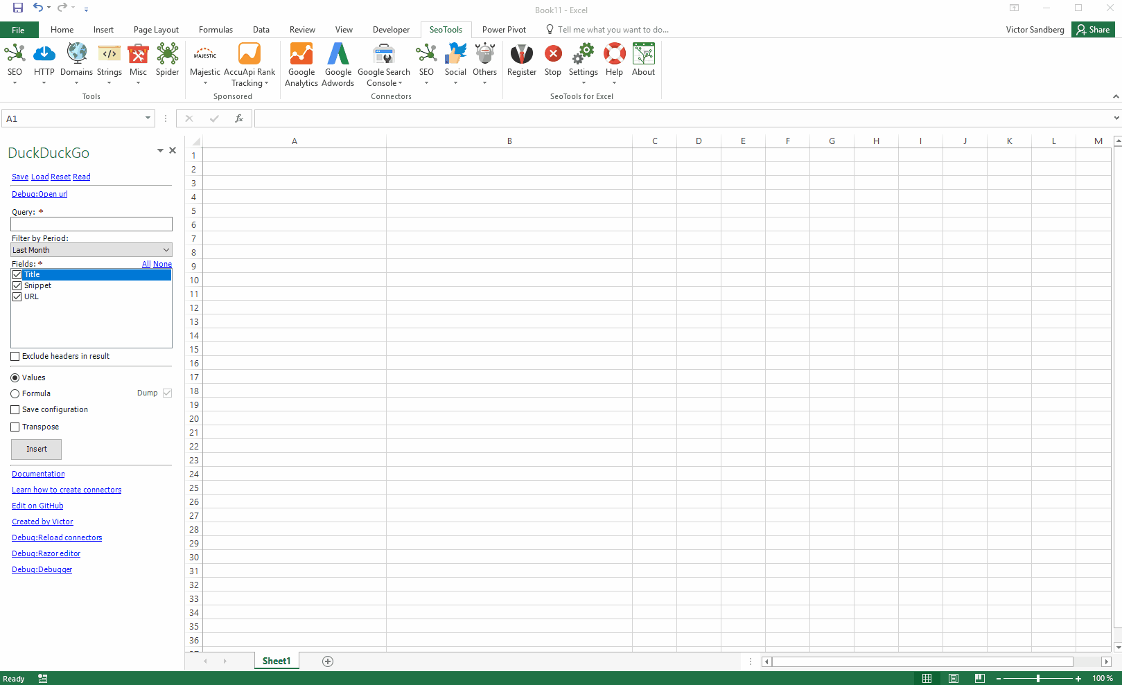 Data results output in Excel