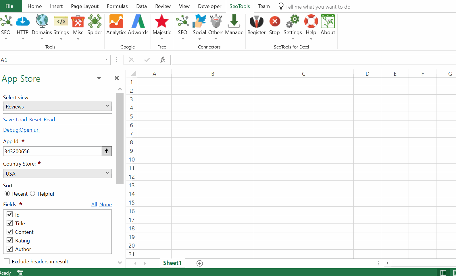 Data results output in Excel