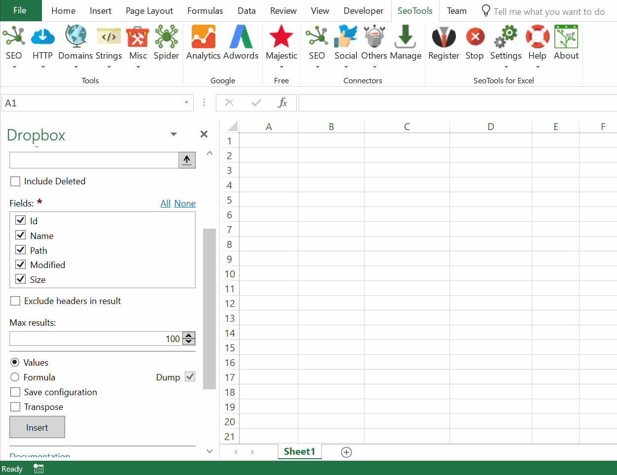 Data results output in Excel