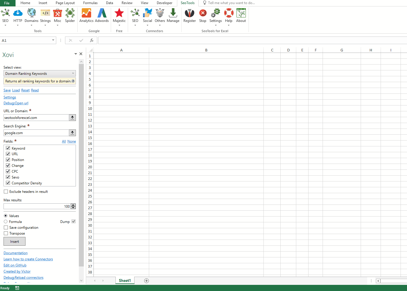 Data results output in Excel