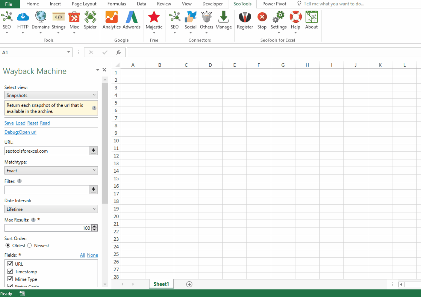 Data results output in Excel