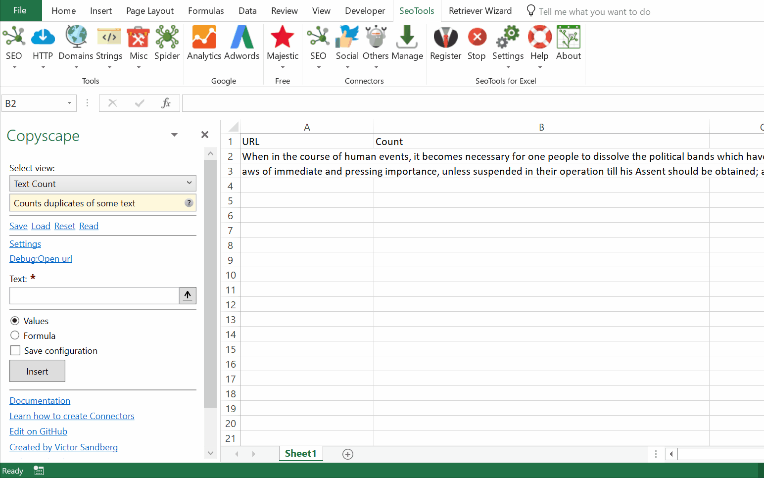 Data results output in Excel