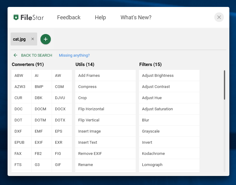 FileStar options