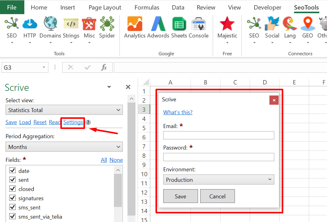 Paste credentials in Excel