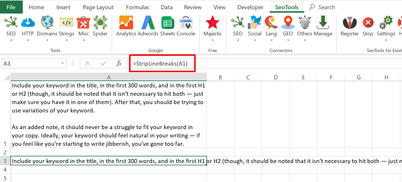 Formula to remove all line breaks in Excel