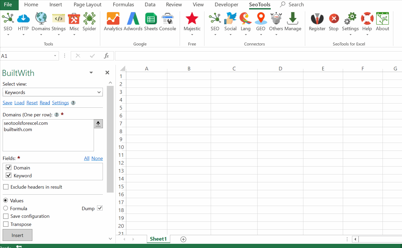 Data results output in Excel