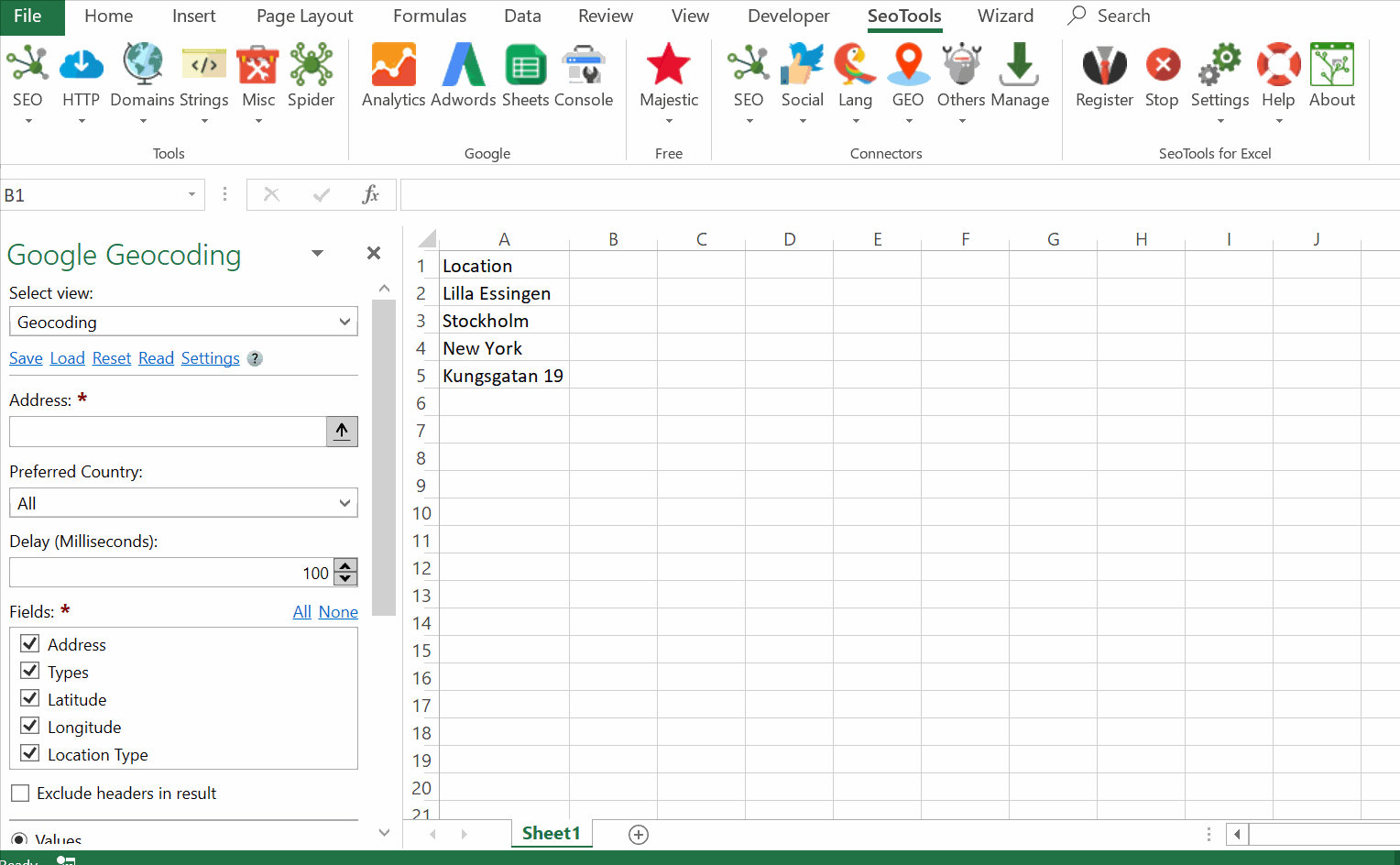 Data results output in Excel