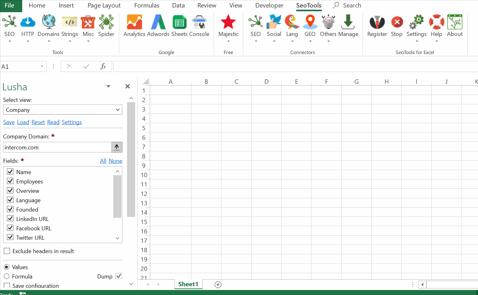 Data results output in Excel