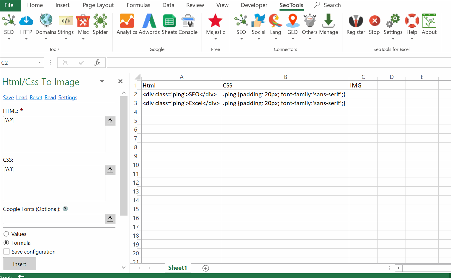 Data results output in Excel