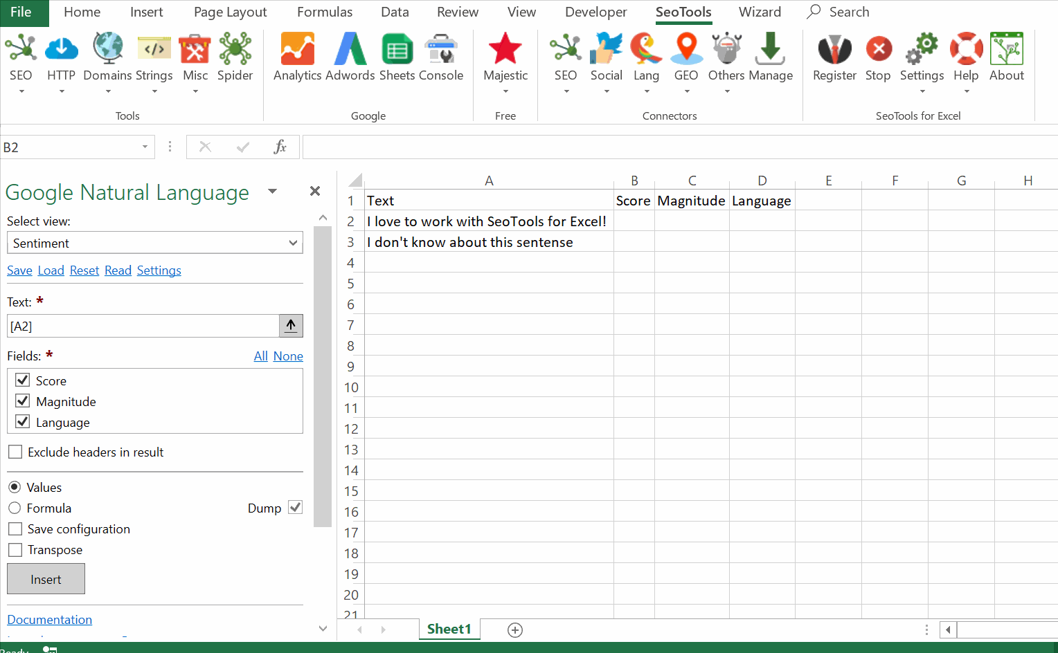 Data results output in Excel