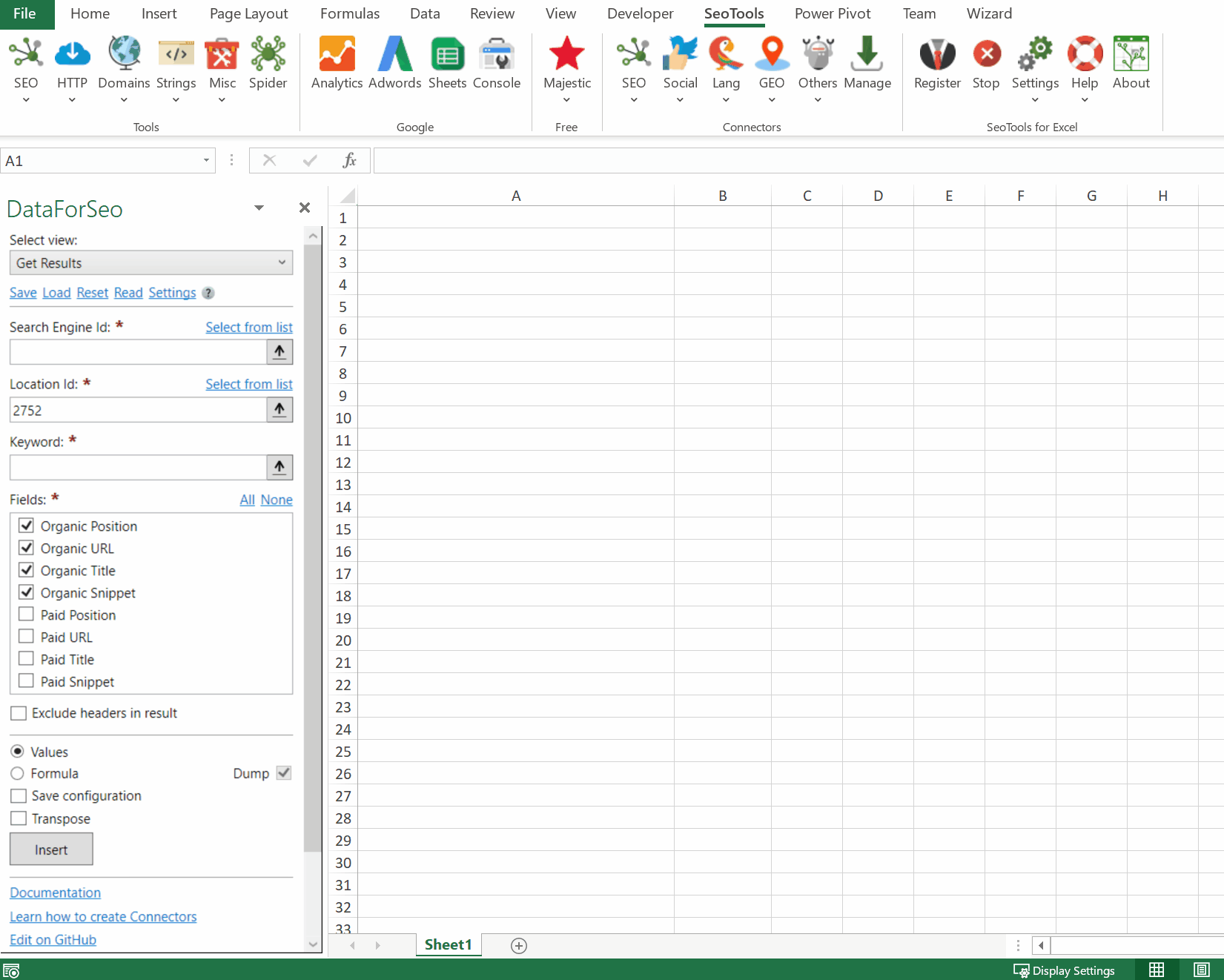 Data results output in Excel